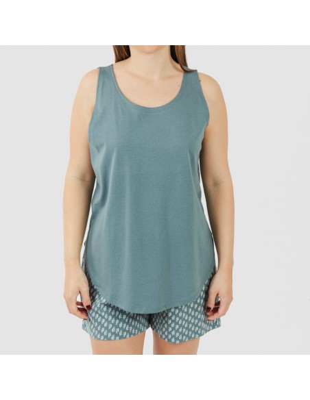 Pijama corto algodón Tiara verde azulado