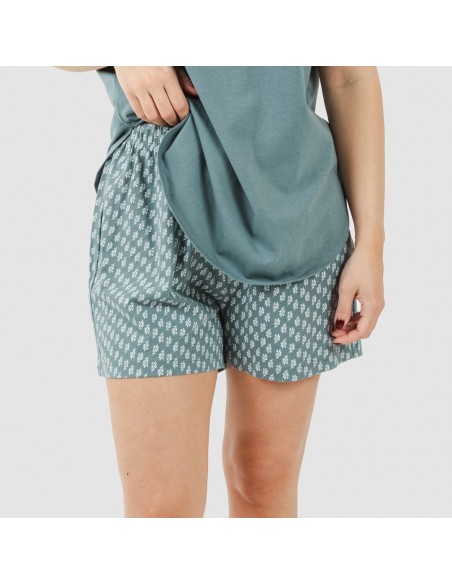 Pijama corto algodón Tiara verde azulado