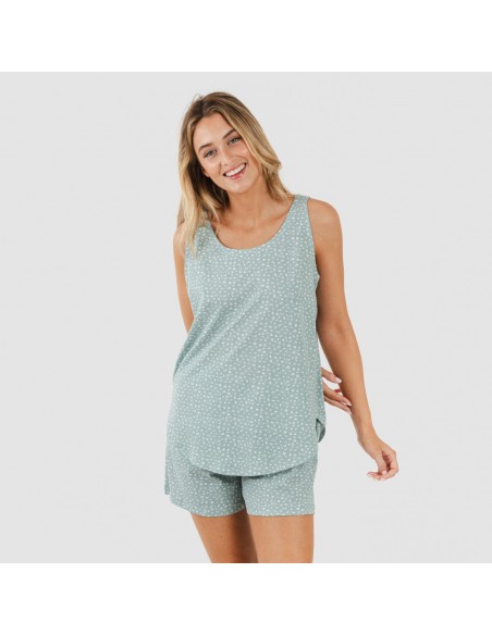 Pijama corto algodón Anita verde desgastado Pijama corto algodón Anita verde desgastado