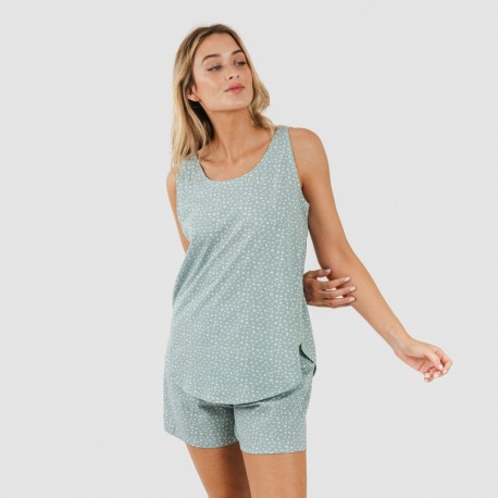 Pijama corto algodón Anita verde desgastado