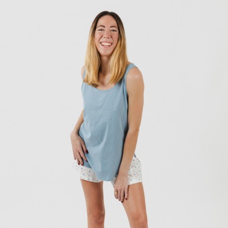Pijama corto algodón Inés indigo