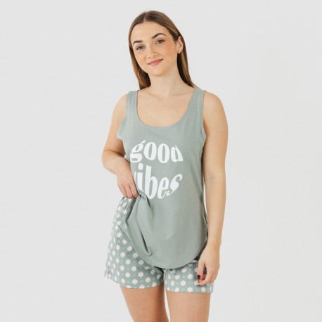 Pijama corto algodón Irati verde caceria