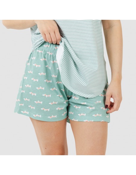 Pijama corto algodón Ponder verde azulado pijamas-cortos-mujer