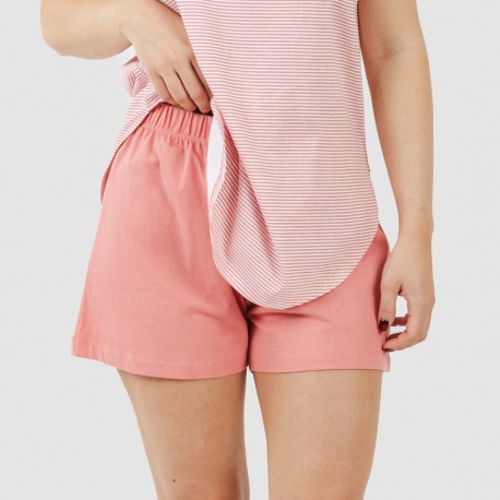 Pijama corto algodón Raya Aliena marsala