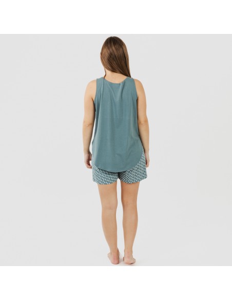 Pijama corto algodón Tiara verde azulado