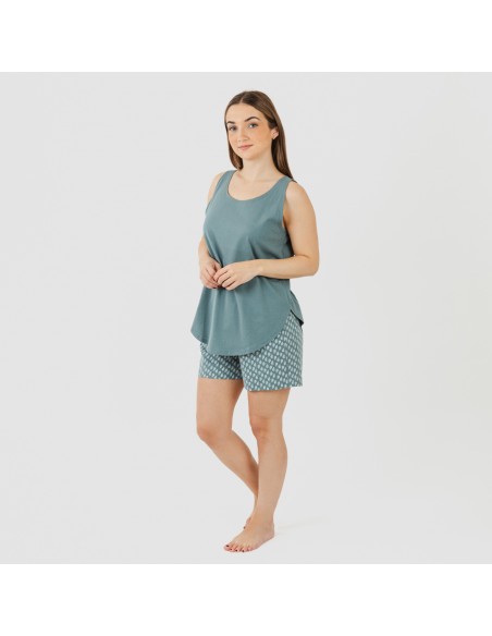Pijama corto algodón Tiara verde azulado