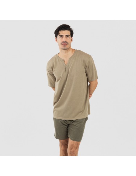 Pijama corto hombre con botones verde cacería - verde oscuro Pijama corto hombre con botones verde cacería - verde oscuro