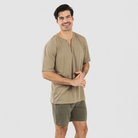 Pijama corto hombre con botones verde cacería - verde oscuro