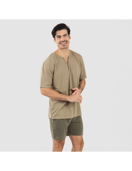 Pijama corto hombre con botones verde cacería - verde oscuro Pijama corto hombre con botones verde cacería - verde oscuro