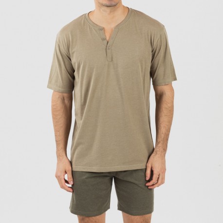 Pijama corto hombre con botones verde cacería - verde oscuro