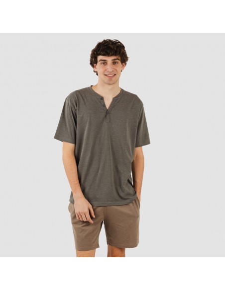 Pijama corto hombre con botones petroleo - marron Pijama corto hombre con botones petroleo - marron
