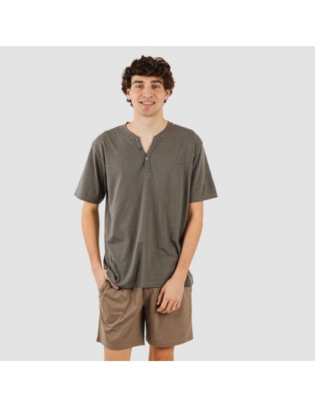 Pijama corto hombre con botones petroleo - marron Pijama corto hombre con botones petroleo - marron