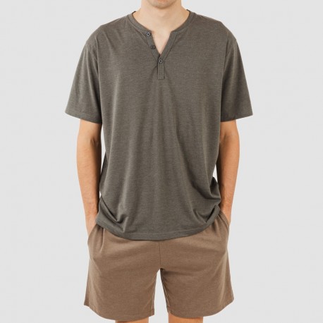 Pijama corto hombre con botones petroleo - marron