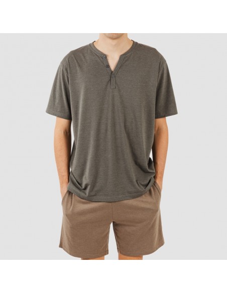 Pijama corto hombre con botones petroleo - marron Pijama corto hombre con botones petroleo - marron