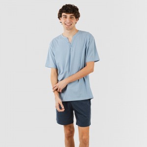 Pijama corto hombre con botones indigo - marino 2