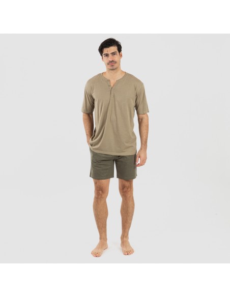 Pijama corto hombre con botones verde cacería - verde oscuro Pijama corto hombre con botones verde cacería - verde oscuro