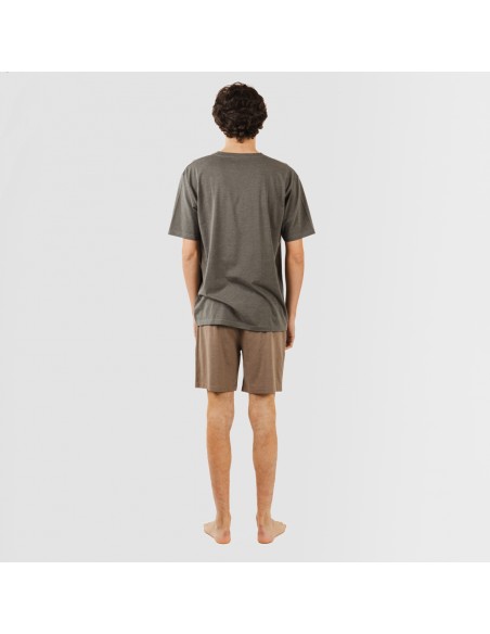 Pijama corto hombre con botones petroleo - marron Pijama corto hombre con botones petroleo - marron