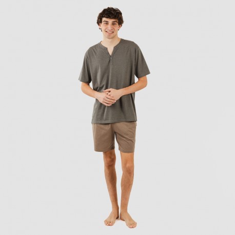 Pijama corto hombre con botones petroleo - marron