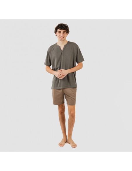 Pijama corto hombre con botones petroleo - marron pijamas-cortos-hombre