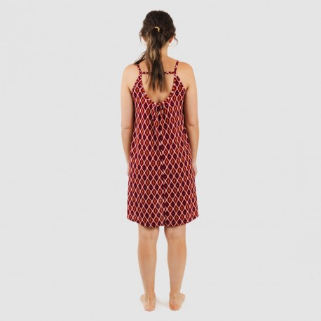 Vestido corto tirantes crepe Cartagena burdeos