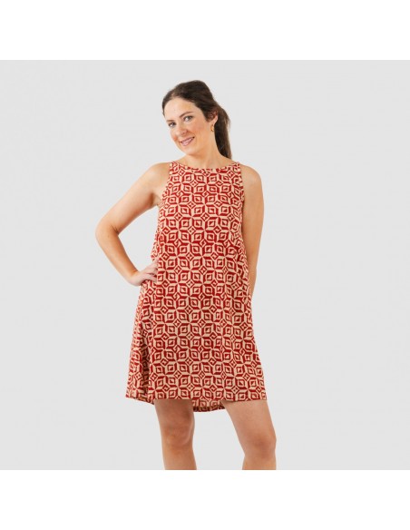 Vestido corto tirantes crepe Corinto teja Vestido corto tirantes crepe Corinto teja