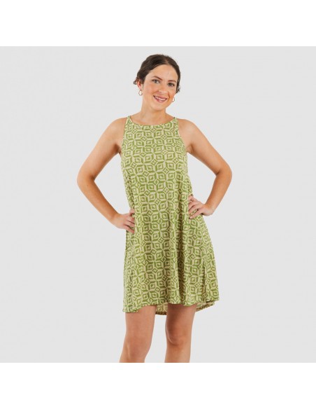 Vestido corto tirantes crepe Corinto verde hierba