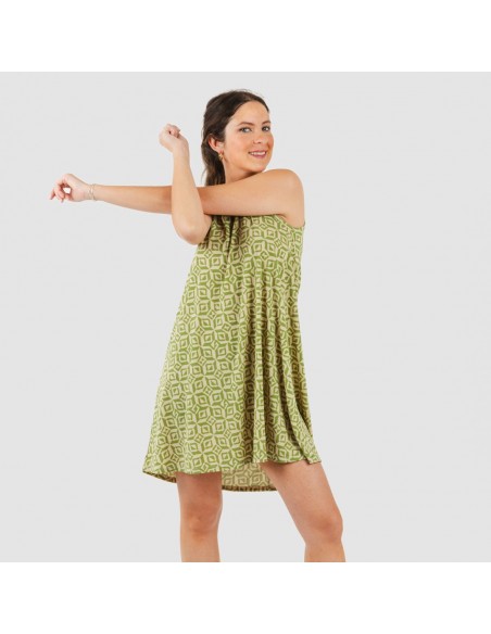 Vestido corto tirantes crepe Corinto verde hierba