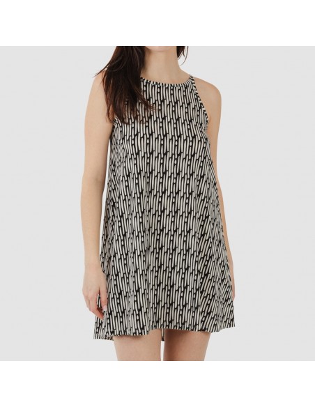 Vestido corto tirantes crepe Malibu beige - negro Vestido corto tirantes crepe Malibu beige - negro