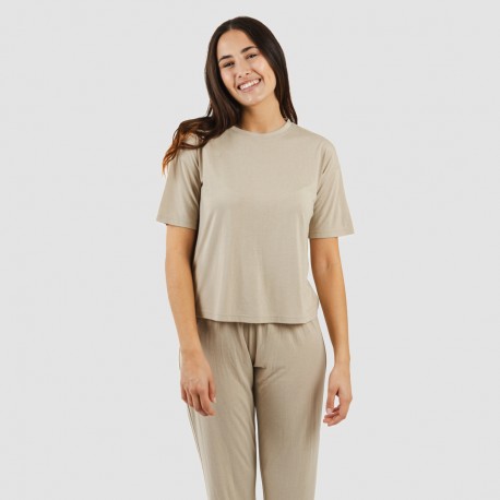 Pijama largo manga corta viscosa mujer liso pijamas-largos-mujer