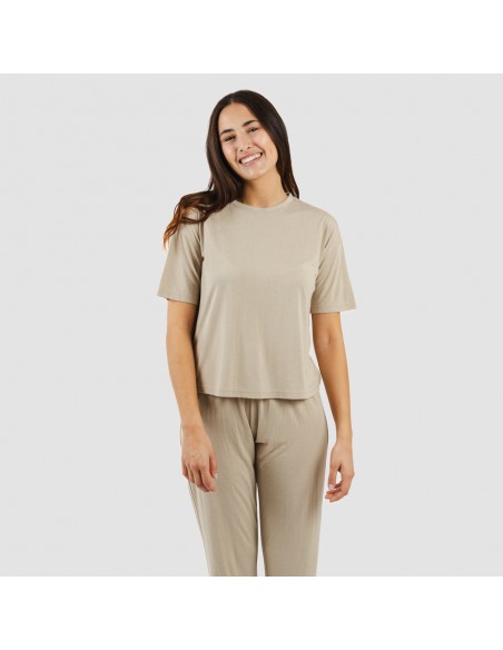 Pijama largo manga corta viscosa mujer liso