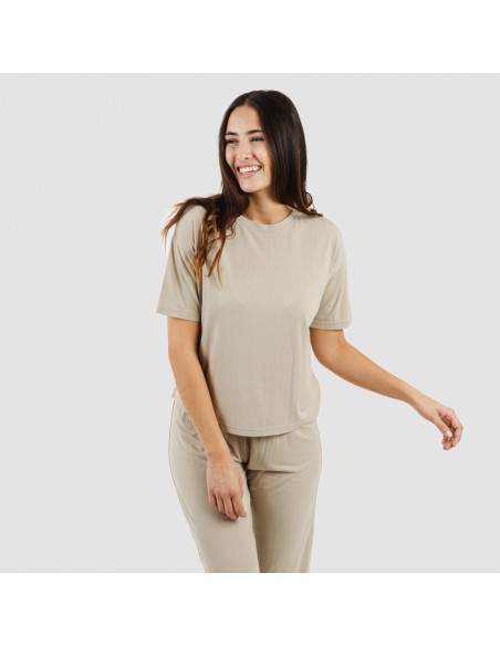 Pijama largo manga corta viscosa mujer liso