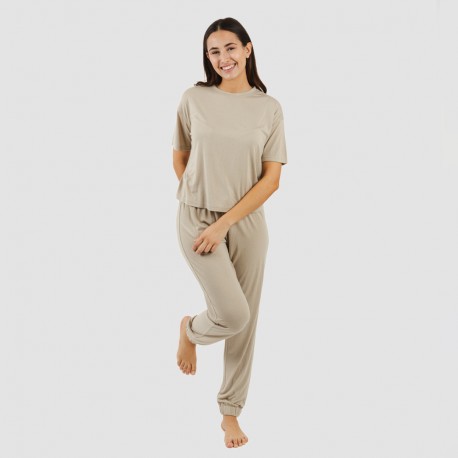 Pijama largo manga corta viscosa mujer liso