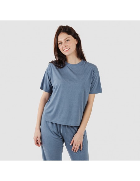 Pijama largo manga corta viscosa mujer liso Pijama largo manga corta viscosa mujer liso