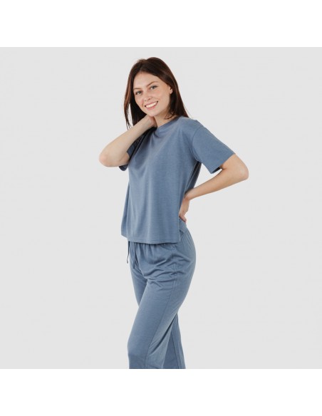 Pijama largo manga corta viscosa mujer liso Pijama largo manga corta viscosa mujer liso