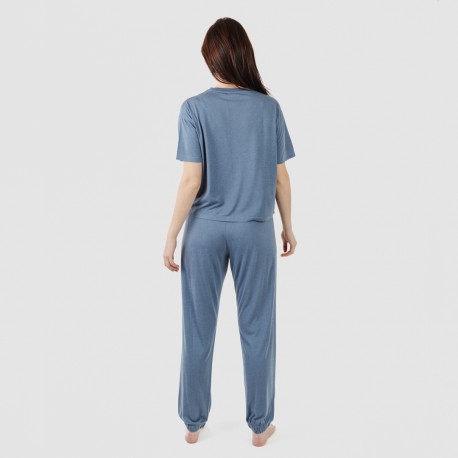 Pijama largo manga corta viscosa mujer liso