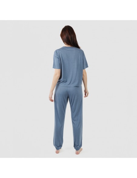 Pijama largo manga corta viscosa mujer liso Pijama largo manga corta viscosa mujer liso