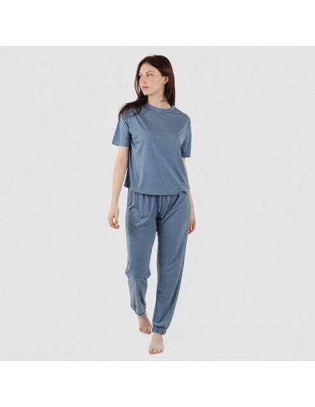 Pijama largo manga corta viscosa mujer liso Pijama largo manga corta viscosa mujer liso
