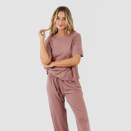 Pijama largo manga corta viscosa mujer liso pijamas-largos-mujer