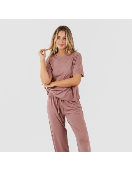 Pijama largo manga corta viscosa mujer liso Pijama largo manga corta viscosa mujer liso
