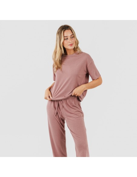 Pijama largo manga corta viscosa mujer liso Pijama largo manga corta viscosa mujer liso