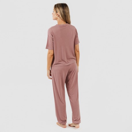 Pijama largo manga corta viscosa mujer liso