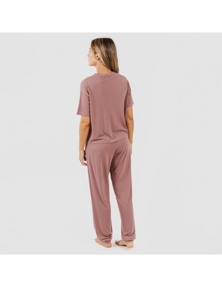 Pijama largo manga corta viscosa mujer liso Pijama largo manga corta viscosa mujer liso