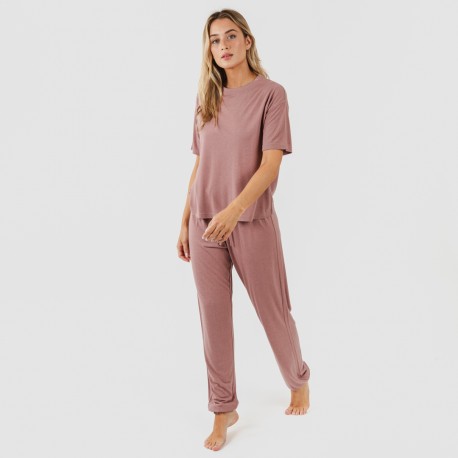 Pijama largo manga corta viscosa mujer liso