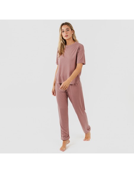 Pijama largo manga corta viscosa mujer liso Pijama largo manga corta viscosa mujer liso