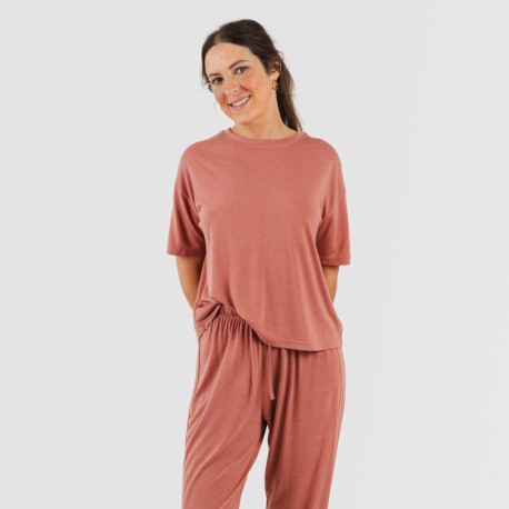 Pijama largo manga corta viscosa mujer liso pijamas-largos-mujer