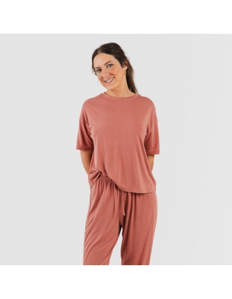 Pijama largo manga corta viscosa mujer liso Pijama largo manga corta viscosa mujer liso