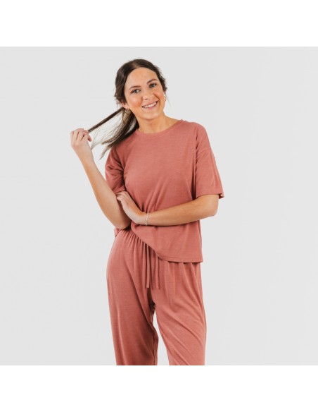 Pijama largo manga corta viscosa mujer liso Pijama largo manga corta viscosa mujer liso