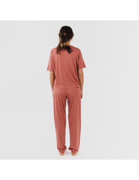 Pijama largo manga corta viscosa mujer liso Pijama largo manga corta viscosa mujer liso