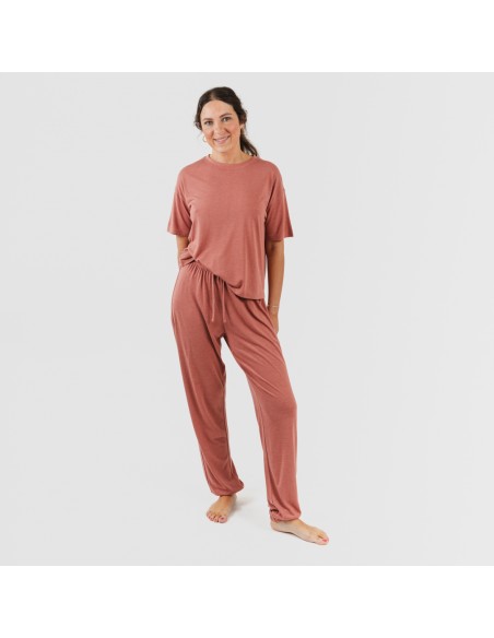 Pijama largo manga corta viscosa mujer liso Pijama largo manga corta viscosa mujer liso