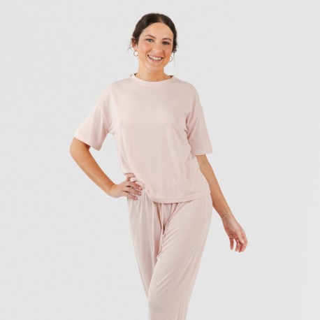 Pijama largo manga corta viscosa mujer liso pijamas-largos-mujer